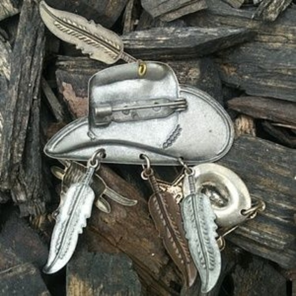 Dangle Brooch Cowboy hat western vintage - Picture 2 of 8